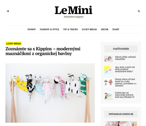 LeMini Slovakian magazine features Kippins baby comforters