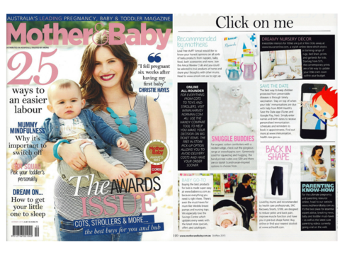 Mother and Baby magazine features Kitty Kippin baby comforter