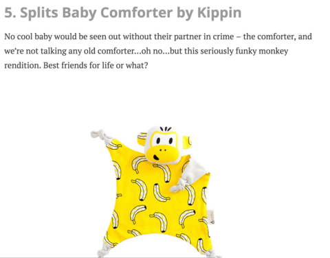 Motherhood blogger features Splits Kippin baby comforter