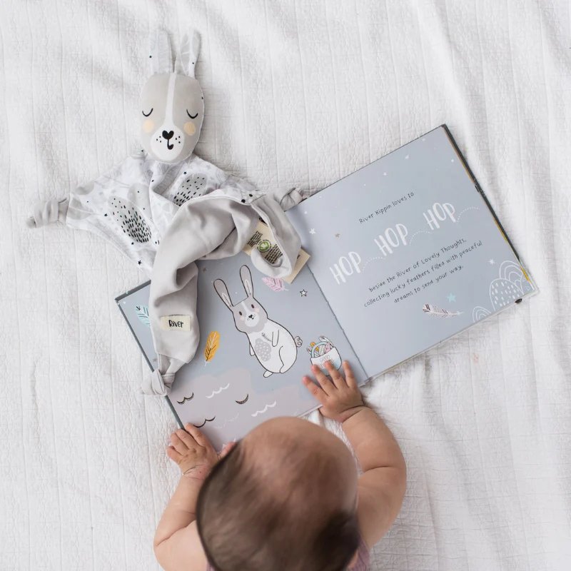 Kippins River Kippin organic cotton baby comforter, cuddle blankie with soft textures and gentle design for infants.