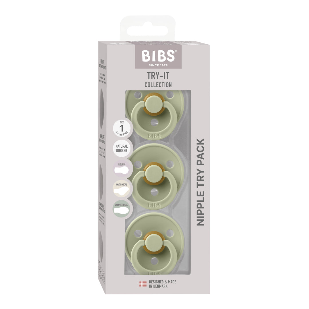BIBS Try-It Starter Box 3-pack in Sage, part of the BIBS Try-It Collection, featuring baby bibs with soft, stylish design.