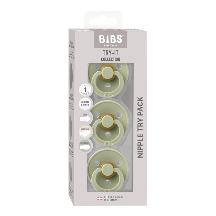 BIBS Try-It Starter Box 3-pack in Sage, part of the BIBS Try-It Collection, featuring baby bibs with soft, stylish design.