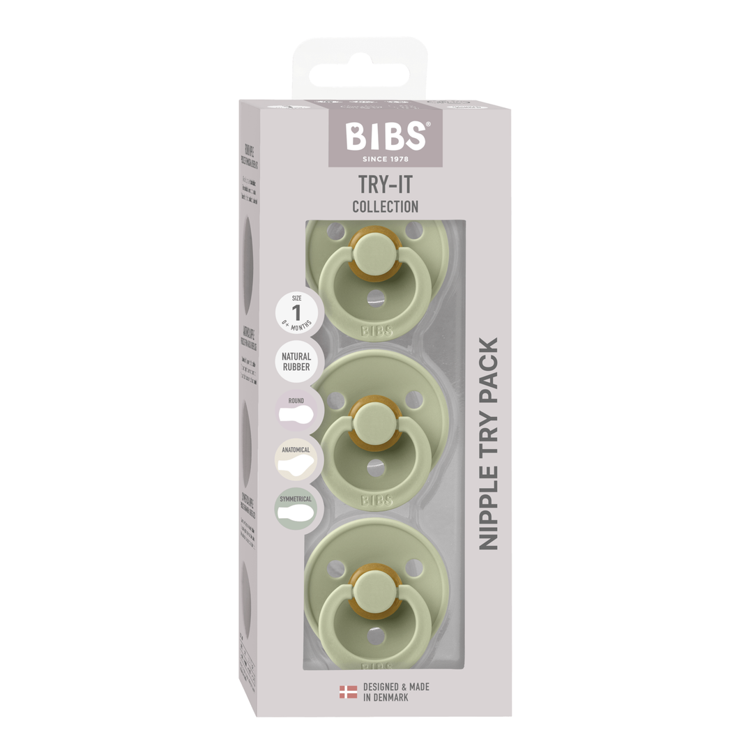 BIBS Try-It Starter Box 3-pack in Sage, part of the BIBS Try-It Collection, featuring baby bibs with soft, stylish design.