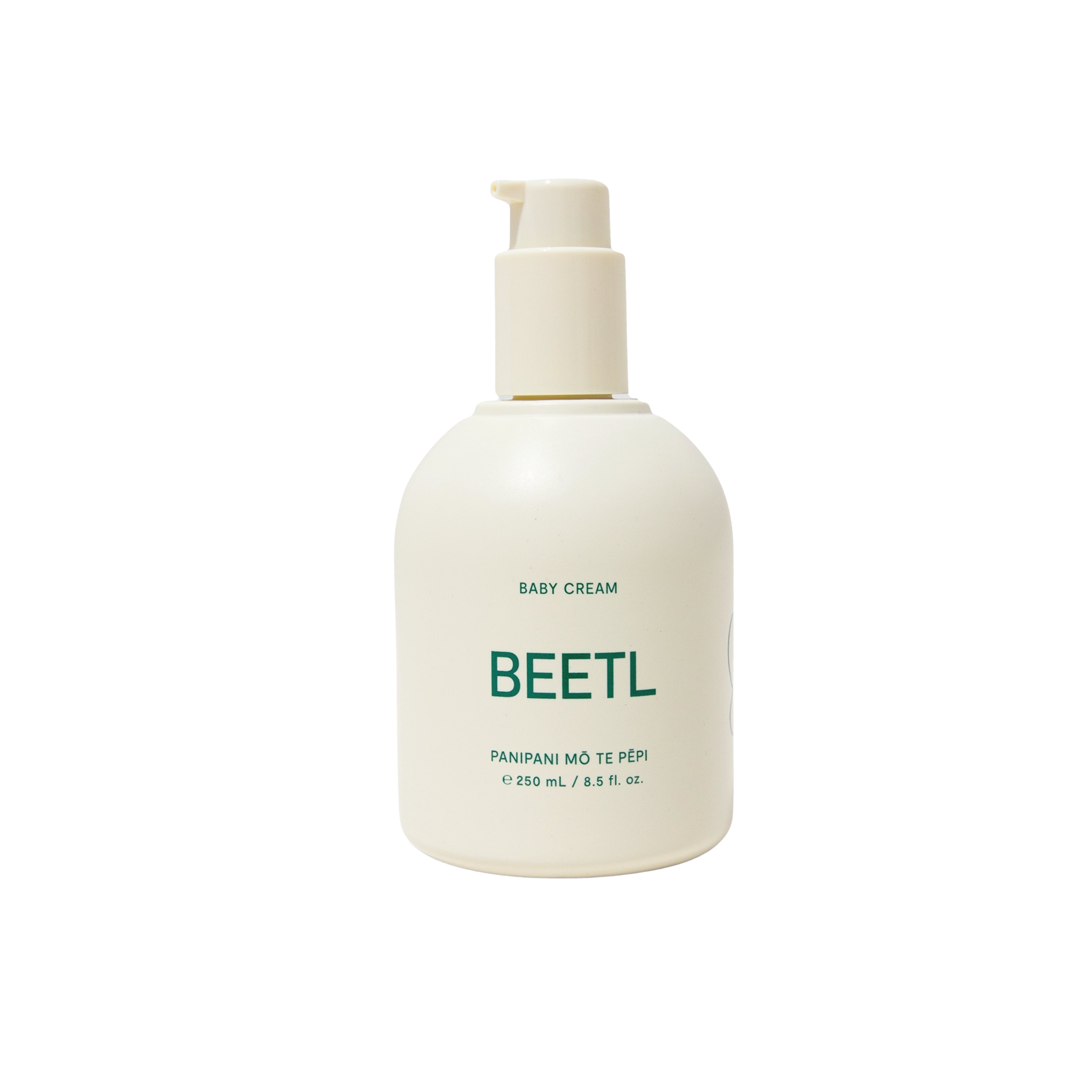 BEETL Baby Cream 250ml jar showing smooth, gentle baby skincare cream in a white container with a blue lid.