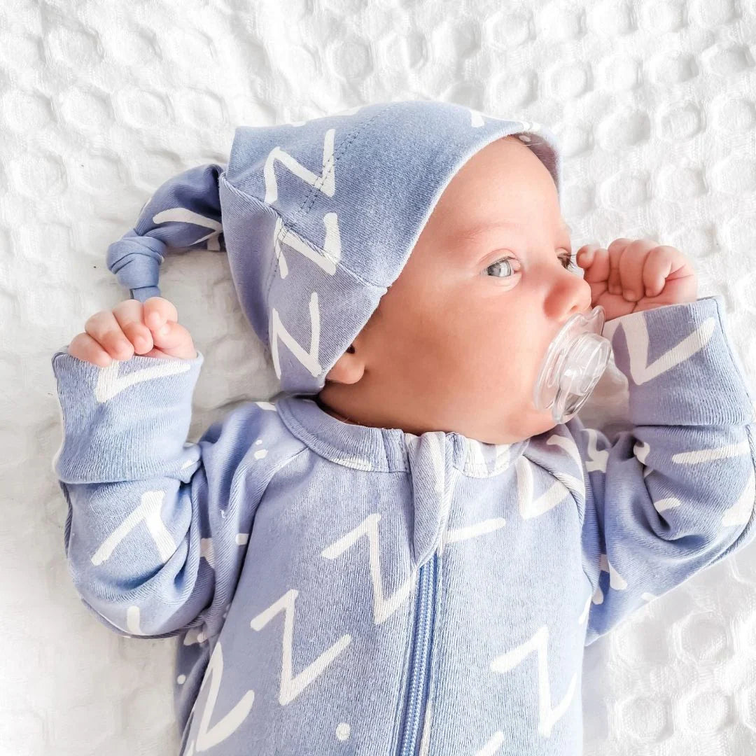 Kippins Bam organic knot beanie for infants, soft and cozy baby beanie in natural fabric, designed for newborns and babies.