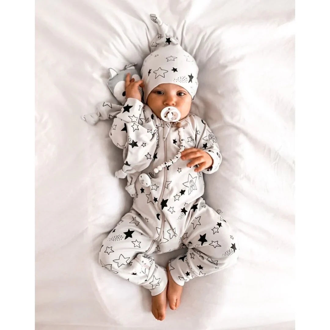 Kippins Star Organic Knot Beanie for infants, soft and cozy, featuring a star pattern and natural organic fabric.