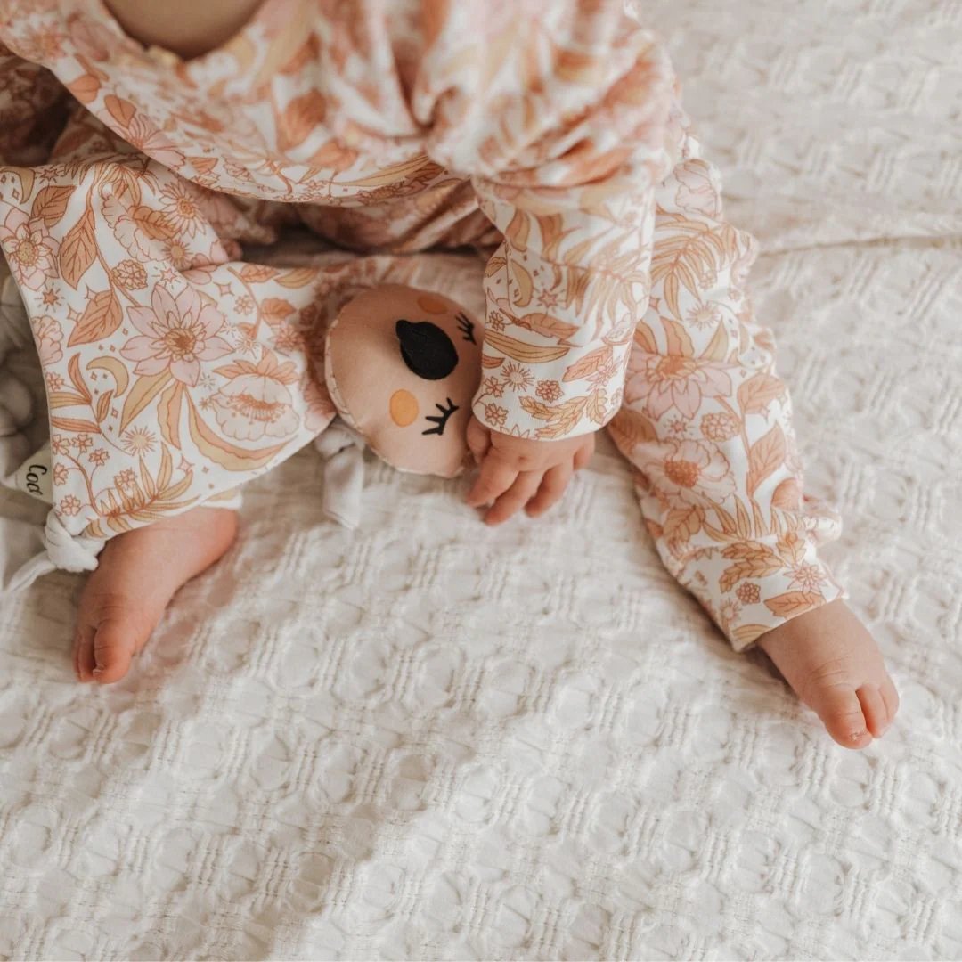 Kippins Coco Kippin organic cotton baby comforter cuddle blankie with soft, textured fabric and adorable design for infants.