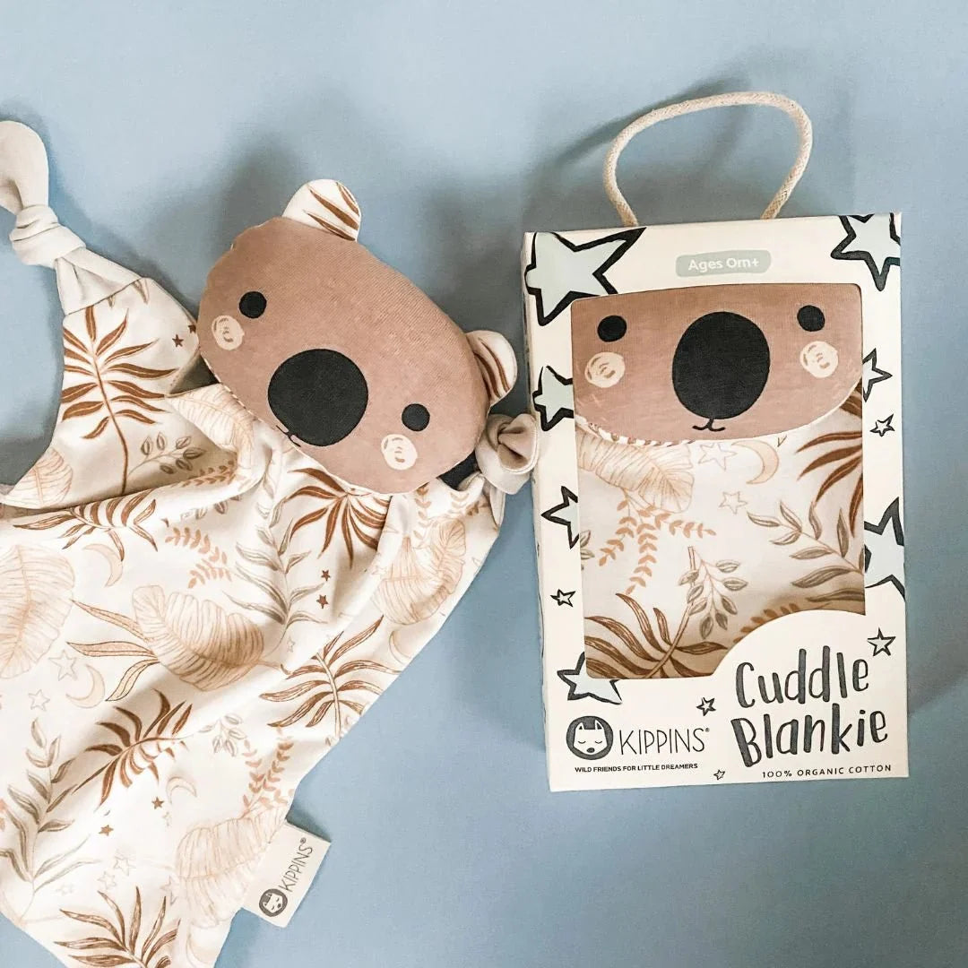 Kippins Dusty Kippin organic cotton baby comforter cuddle blankie with soft, textured fabric and cute design for infants.