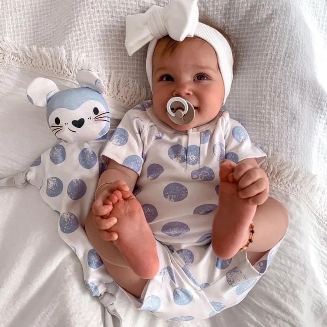 Kippins Luna organic cotton baby comforter cuddle blankie with soft, plush fabric and embroidered moon design for infants.