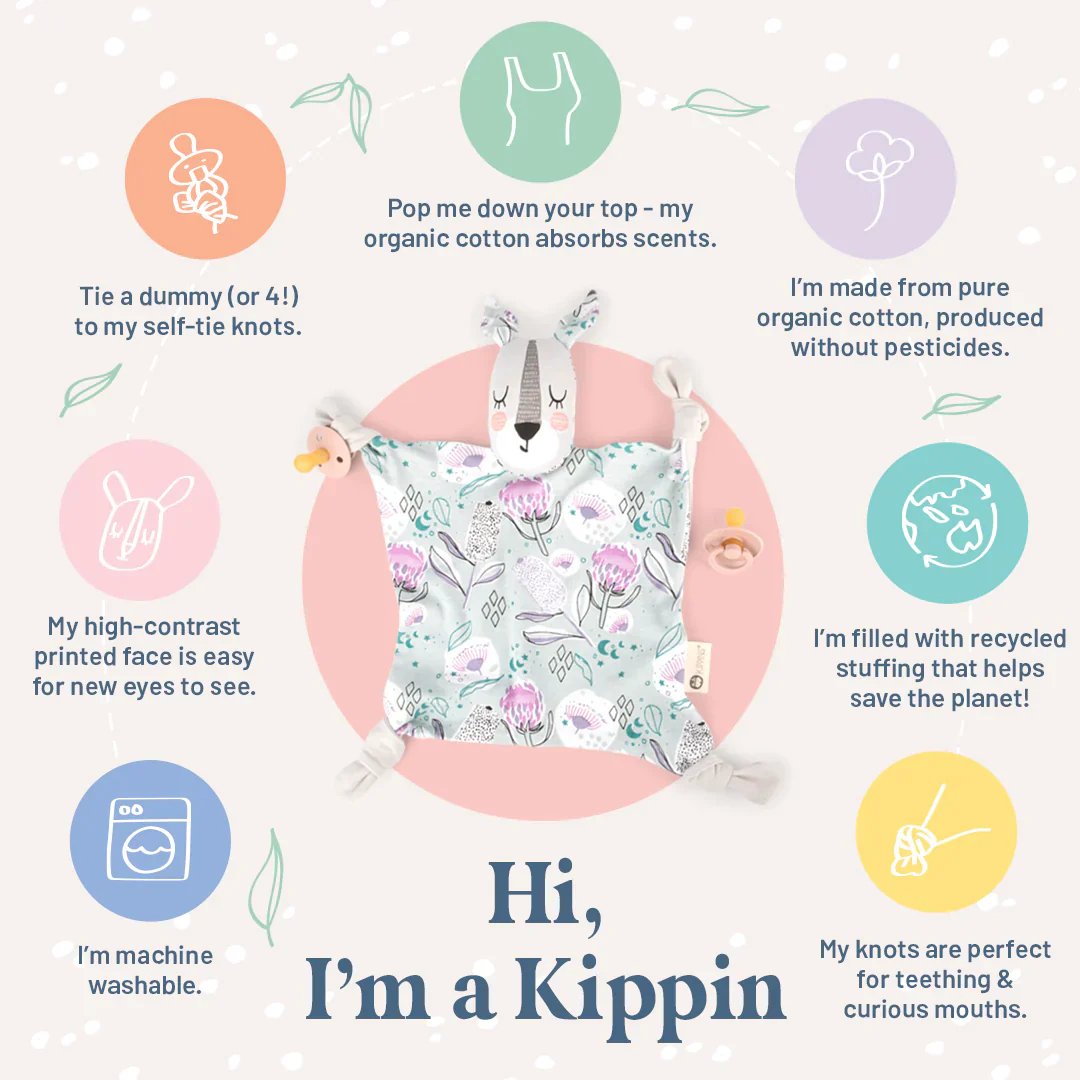 Kippins Sonny Kippin organic cotton baby comforter cuddle blankie with soft fabric, designed for gentle comfort and sensory development.