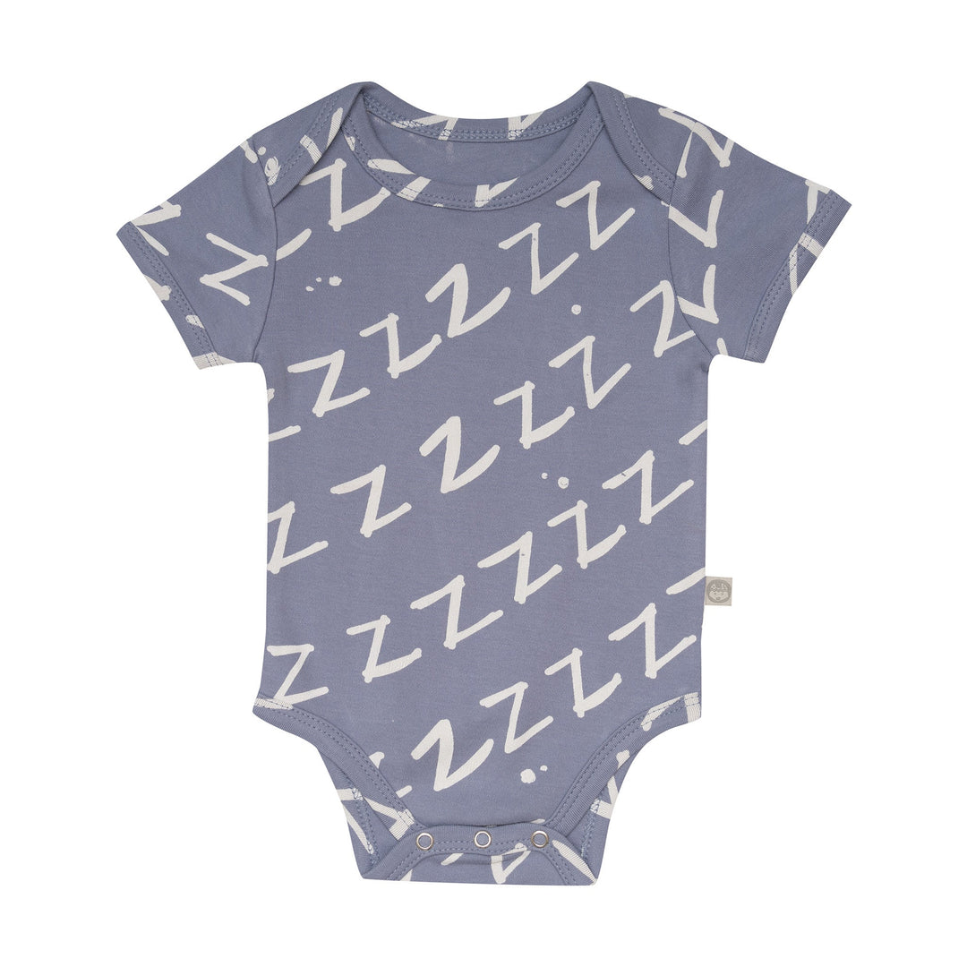 Kippins Bam short sleeve bodysuit for babies, size 0-3 months, in soft fabric with playful print, designed for comfort and easy dressing.