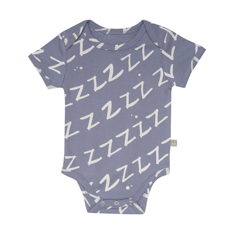 Kippins Bam short sleeve bodysuit for babies, size 0-3 months, in soft fabric with playful print, designed for comfort and easy dressing.