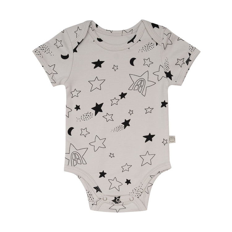 Kippins Star short sleeve bodysuit for infants, featuring a cute star pattern and comfortable fabric, size 0-3 months.