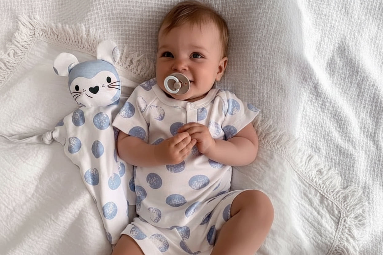 Kippins Luna organic cotton short pajamas for kids, soft and comfortable, featuring a playful design perfect for bedtime.
