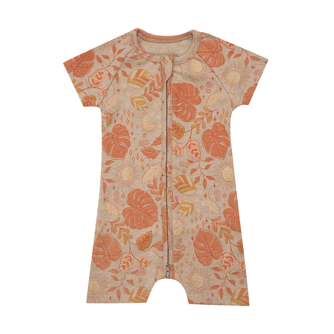 Kippins Sonny short sleeve KipZip romper for infants, lightweight and comfortable baby clothing with playful design.