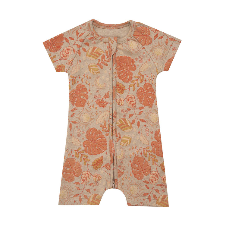 Kippins Sonny short sleeve KipZip romper for infants, lightweight and comfortable baby clothing with playful design.