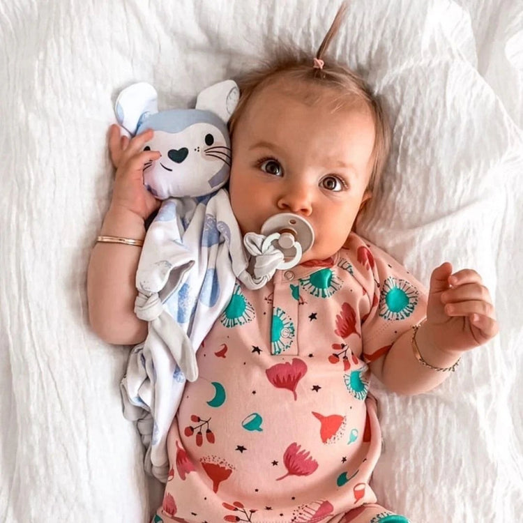 Kippins Luna organic cotton baby comforter cuddle blankie with soft, plush fabric and Luna character design for infants and toddlers.